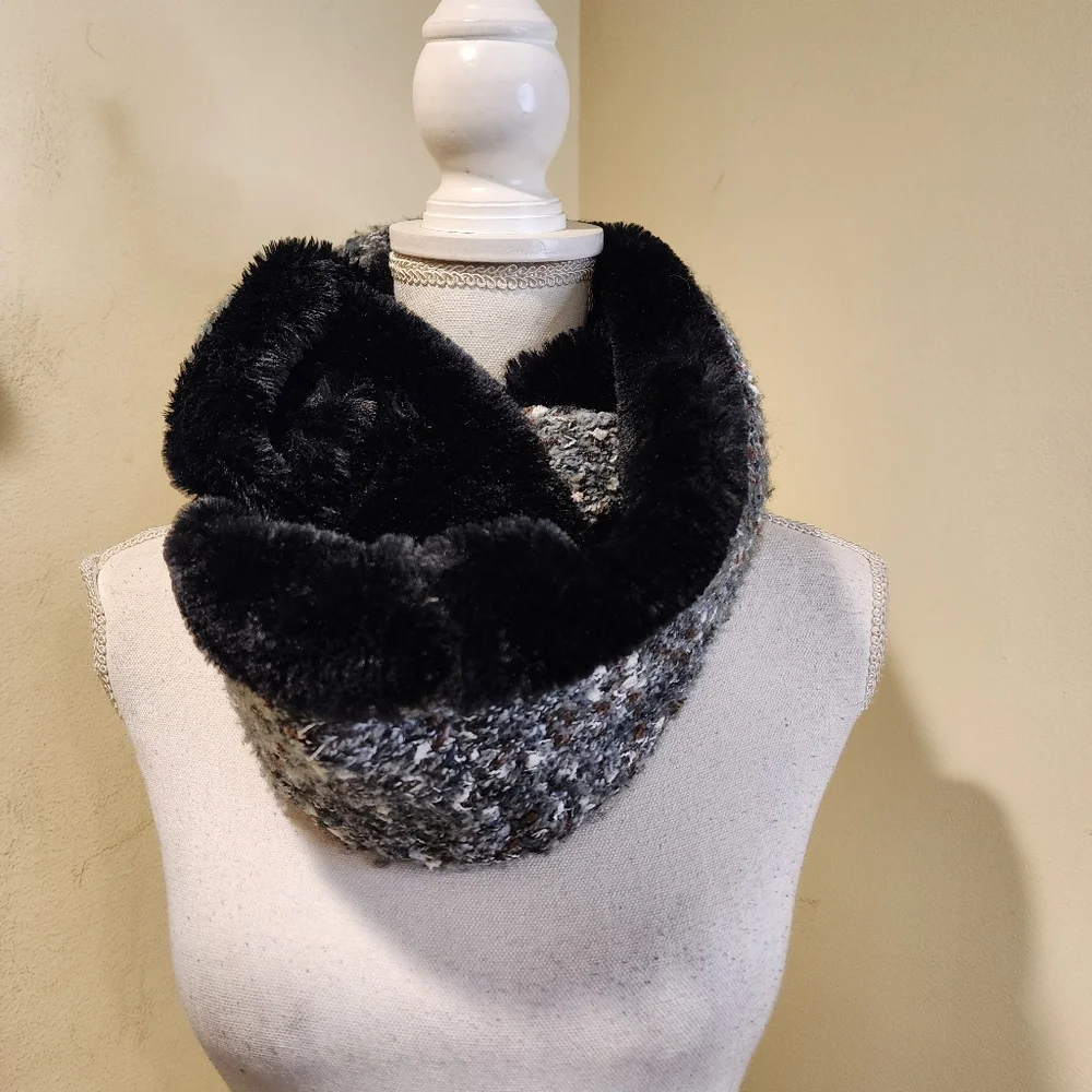 Cozy Black and Gray Knit Infinity Scarf